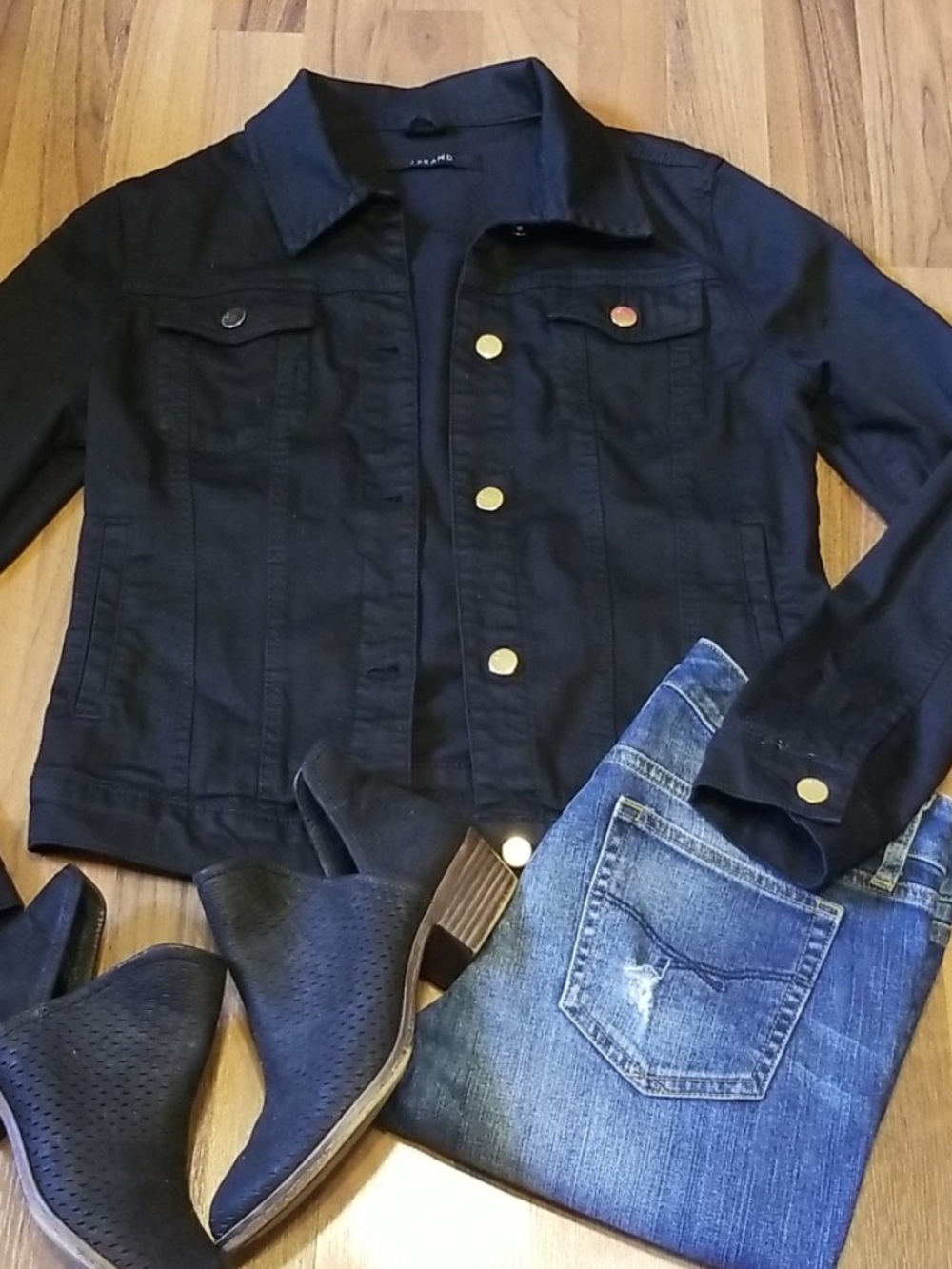 J Brand “Harlow” Dark Gothic Black Denim Jacket with Gold Buttons - Picture 10 of 16